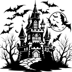 Spooky Castle with Bats Halloween vector