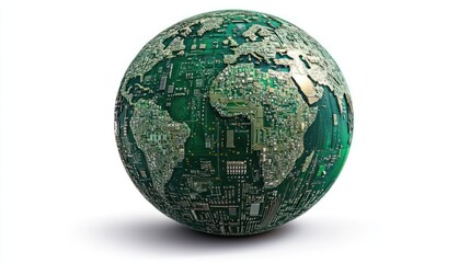 Illustration of the symbol of world electronic and digitalization with a globe made of circuit boards and microchips. Ai generated images