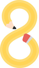 Cute yellow pencils shaped like numbers for kids. Vector illustration. Number eight.