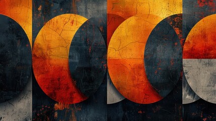 Geometric Shapes in Golden Vintage Tones Overlapping in Abstract Art Composition