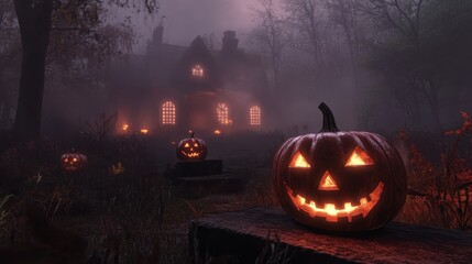 Fototapeta premium Eerie Halloween Game Night with Enchanting Jewel Tones and Foggy Spotlight Illumination