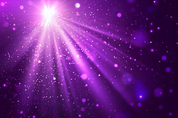 Radiant Purple Light Rays with Sparkling Bokeh and Glowing Abstract Background for Festive and Magical Celebrations