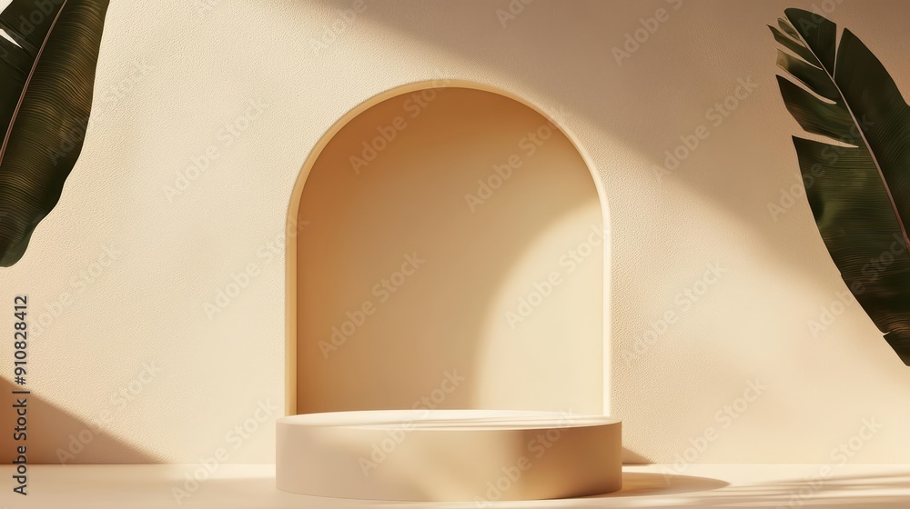 Poster minimal abstract scene background featuring a podium for product presentation