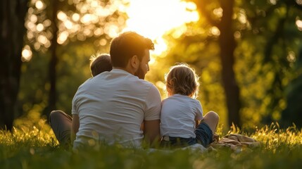 Minimal portrait of a family enjoying a picnic in a sunlit park