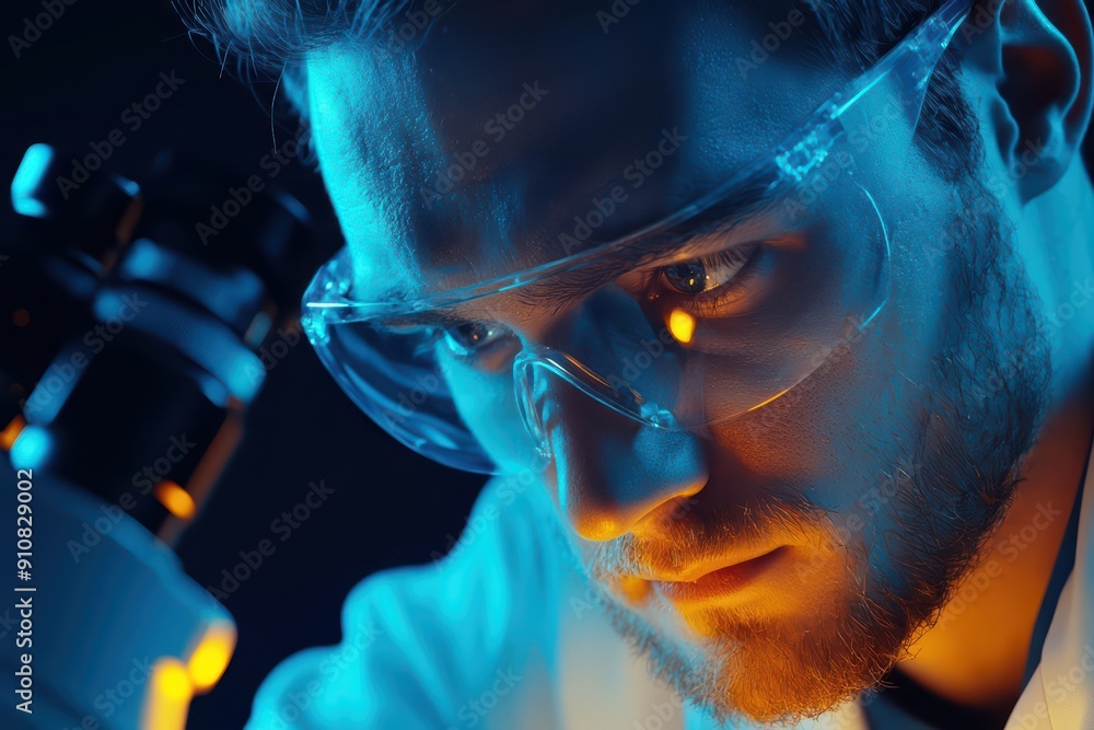 Poster minimal portrait of a scientist working in a laboratory