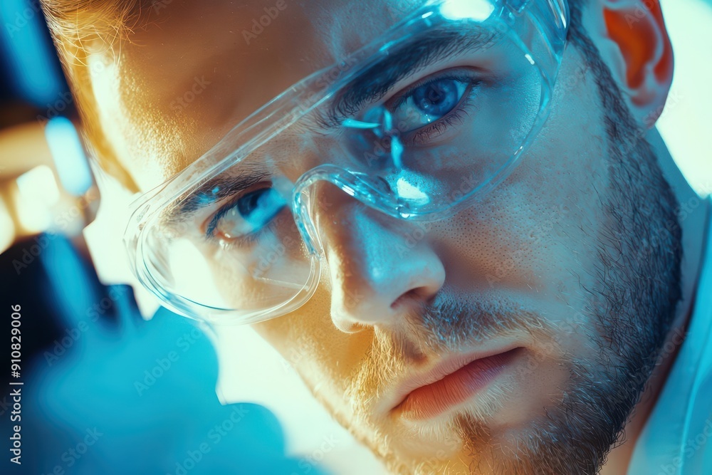 Poster minimal portrait of a scientist working in a laboratory