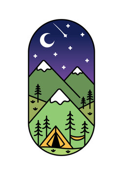 night camping scene with mountains and tent clip art preview