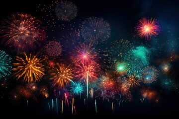 Abstract mix colored firework background with copy space with generative ai