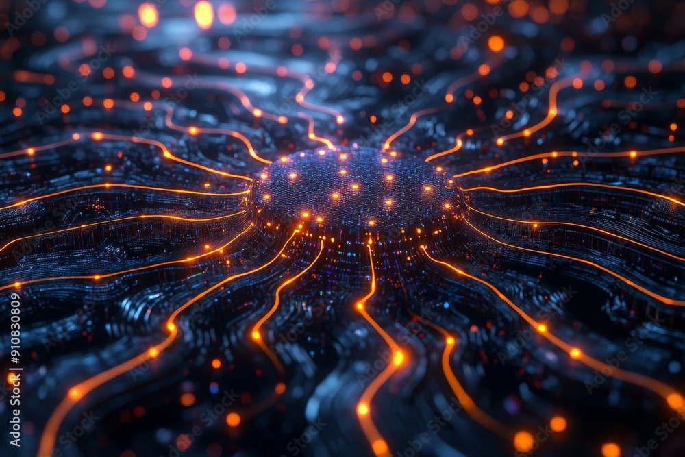 Poster futuristic deep learning neural network for intelligent automation in business management illustrati