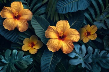 Tropical Floral Composition with Yellow Hibiscus