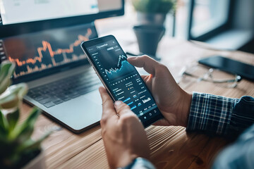 A green and blue image of a cell phone with a no transaction sign on it. generative ai.