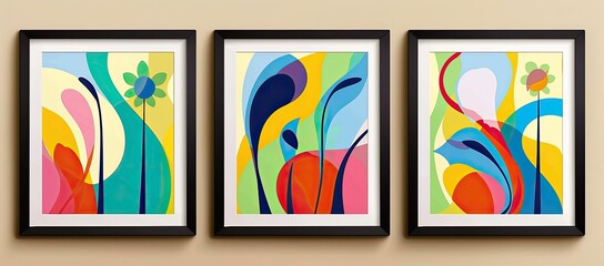 Obraz premium Colorful Abstract Geometric Art Triptych