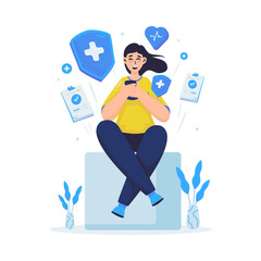 A woman claims life insurance online vector illustration