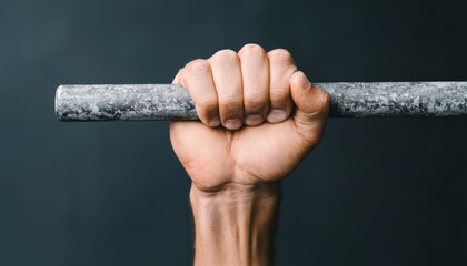 Intense Close-up of Athlete hand gripping push up bar, Detailed Focus on Preparation and Determination,Generative Ai