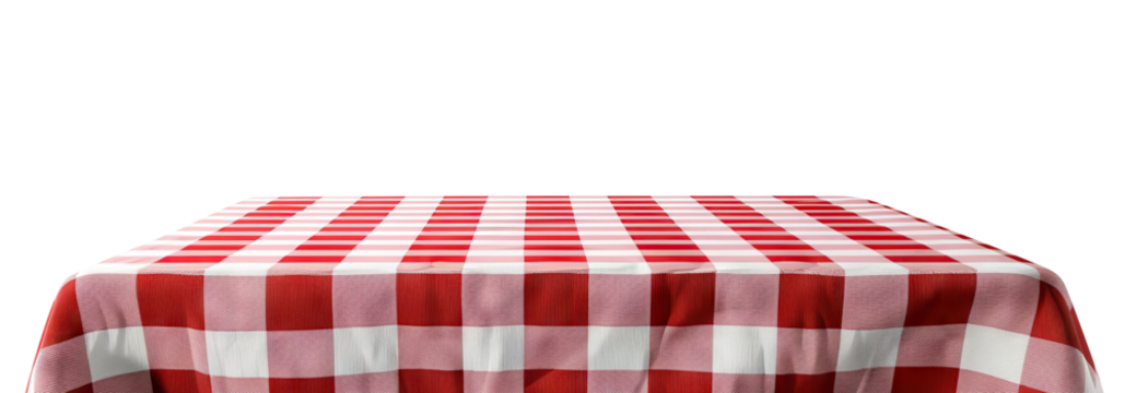 Elegant red and white checkered tablecloth, cut out