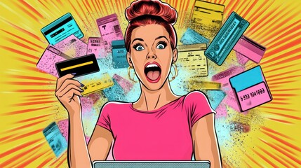 Woman Surrounded by Credit Cards