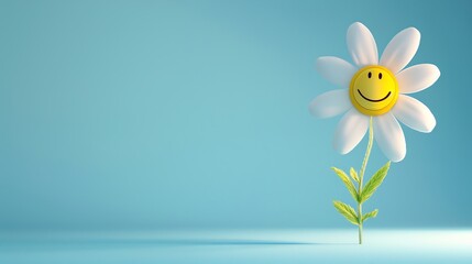 A 3D cartoon daisy with a smiley face in the center.