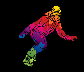 Extreme Sport Snowboard Player Action Snowboarder Pose Cartoon Graphic Vector