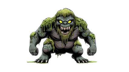 Fototapeta premium Monstrous Green Creature: Fierce Fantasy Beast with Sharp Claws for Game and Film Character Design