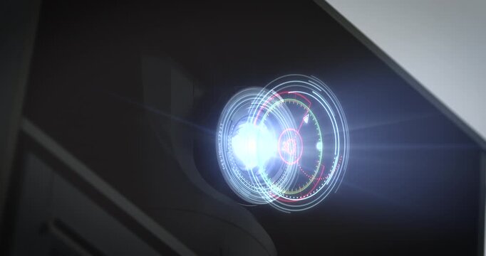 Surveillance camera system launches security system, recording the environment with digital hud elements