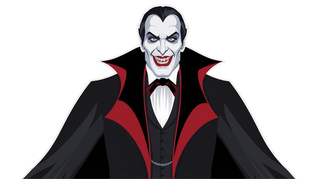 Classic Vampire Character: Dracula with Cape and Fangs for Halloween and Gothic-Themed Designs