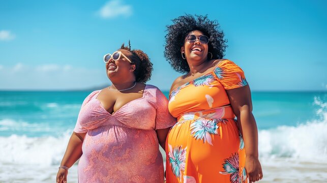 2 plus size women on the beach 
