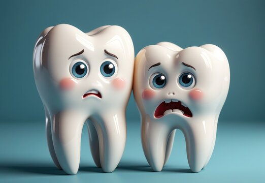 a cartoon tooth with a sad face and a missing tooth, highlighting dental pain and loss