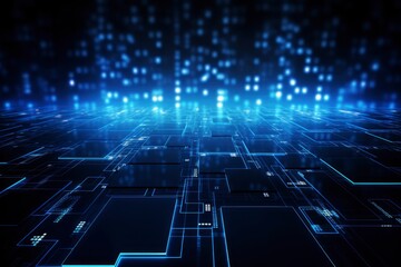 Obraz premium Blue tech finance background abstract pixel element network. Abstract business tech science background with generative ai