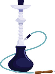 Traditional blue and white hookah standing on white background