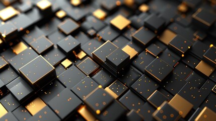 Golden Geometric Shapes With Overlapping Borders in Abstract Pattern