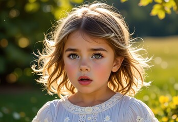 Young Girl Pouting in Adorable Frustration on Sunny Day