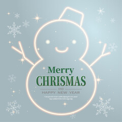 Light blue poster, Merry Christmas, Christmas snowman neon frame