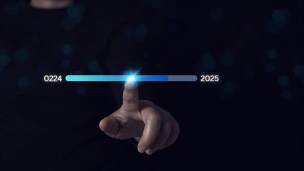 Start new business and new life, Planning,opportunity, challenge and business strategy in new year 2025. Businessman touching status bar to change from 2024 to 2025.