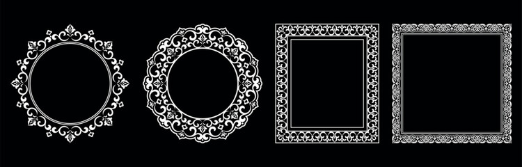 Set of decorative frames Elegant vector element for design in Eastern style, place for text. Floral black and white borders. Lace illustration for invitations and greeting cards.