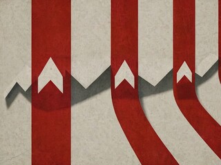 Abstract red and white arrow pattern on textured background.  Financial Crisis Concept. Recession.