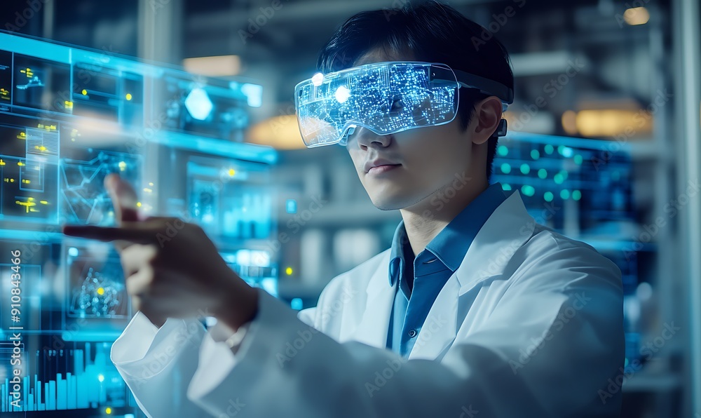 Aufkleber scientist in a lab using augmented reality glasses
