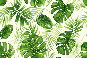 Repeating pattern with fresh green leaves, Repeating green leaf pattern for nature-inspired designs