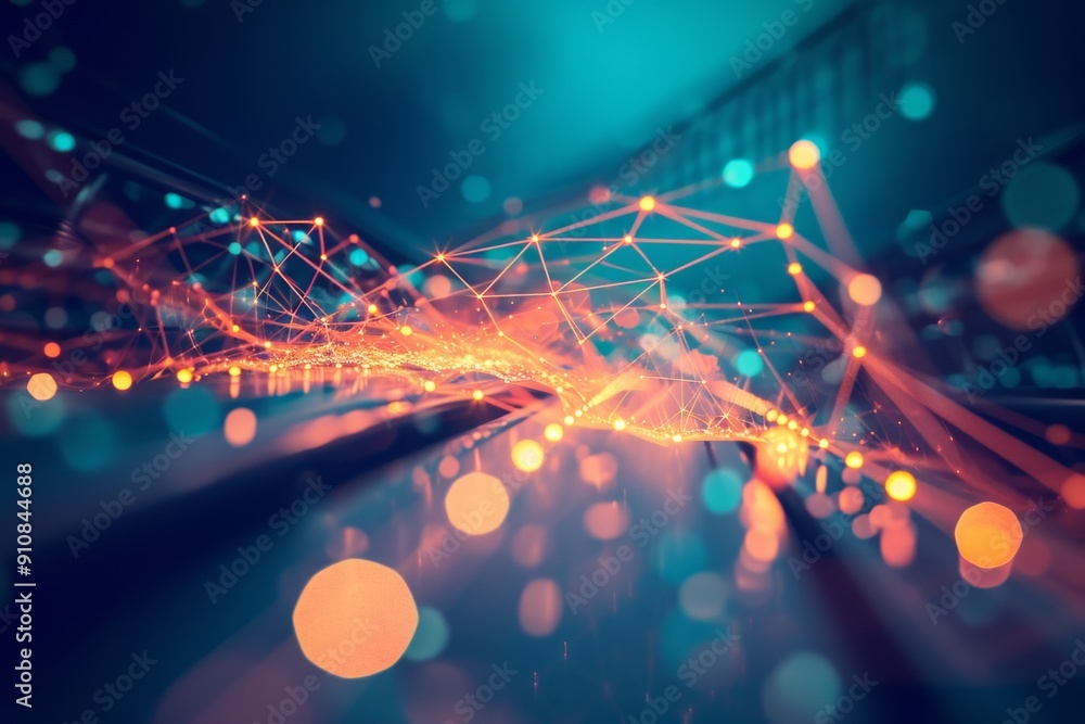 Poster an out-of-focus photograph capturing a multitude of colorful lights and blurred lines in a dynamic d