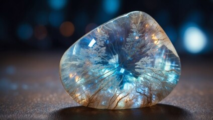 Fototapeta premium Iridescent Polished Moonstone A Radiant Double Exposure Gem Encounter.