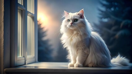A White Persian Cat Enveloped in Ethereal Moonlight  Generative AI