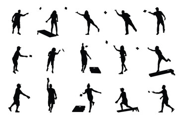 Cornhole player silhouette. Male and female cornhole players silhouette