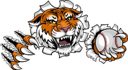 A tiger animal baseball sports team cartoon mascot