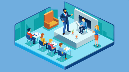 business training education trainer class flat 3d vector illustration