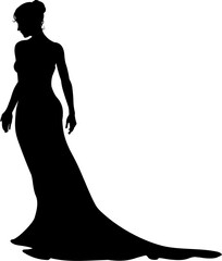 A woman bride in a bridal wedding dress in a silhouette
