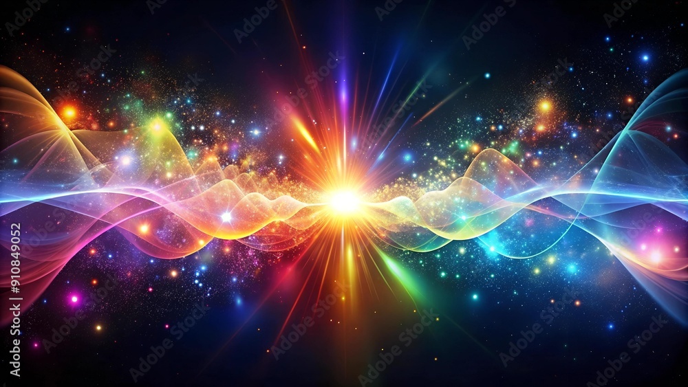 Wall mural cosmic echoes: a resonance of distorted shapes and shimmering light generative ai