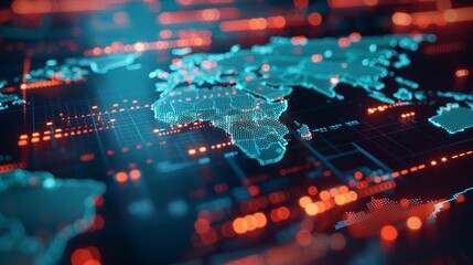 Fototapeta premium abstract holographic world map with many connection points symbolizing social media and life for business wallpaper background