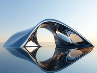 3D geometric structures with reflective surfaces, sleek and shiny