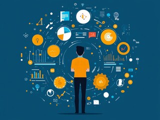 Obraz premium Abstract Neural Network Layers Flowing Data - Flat Vector Design Illustration