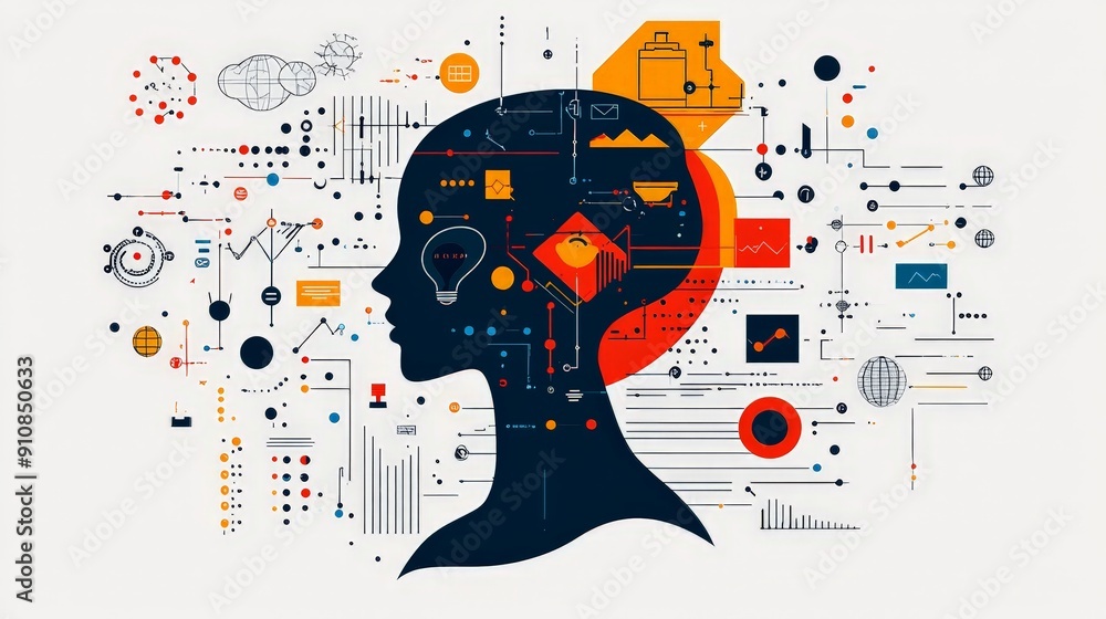 Poster modern business intelligence and data-driven decision making concept - minimalist flat vector illust