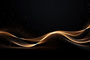 Sparkling luxury gold waves background on black background. Premium design for wallpaper, banner, poster with generative ai
